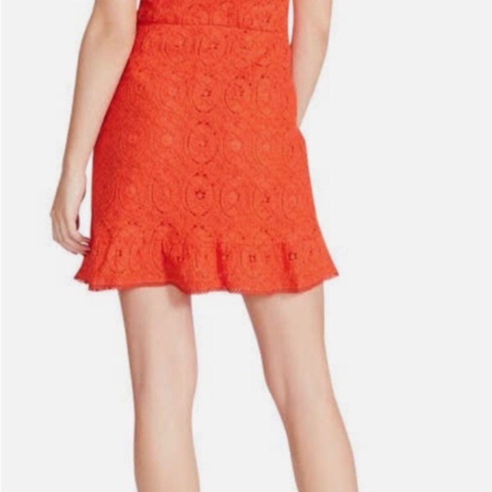 NWT Betsey Johnson Crochet Lace Ruffle Hem Mini Dress in Spicy Orange Sz S. - Picture 4 of 13